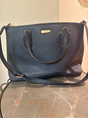 kate spade navy saffiano leather tote with gold hardware